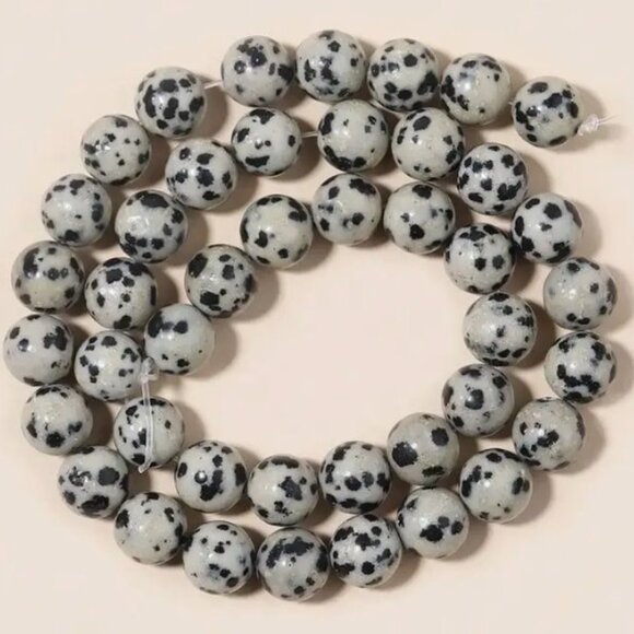 Dalmatian Jasper White & Black Spot  15" Strand - Picture 2 of 3